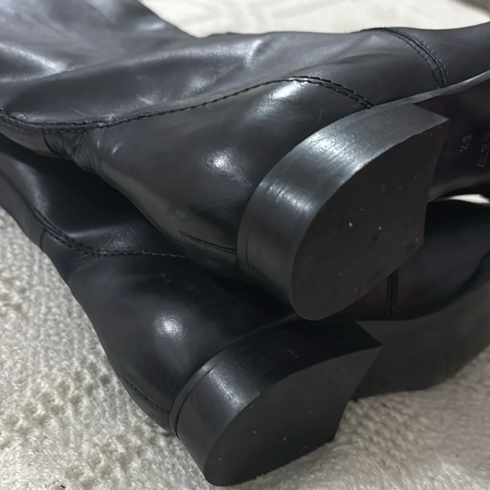 J‎ Crew Tall Troy Leather Riding Black Leather Knee-High Boots Size 5.5